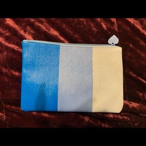 Blue and white makeup bag